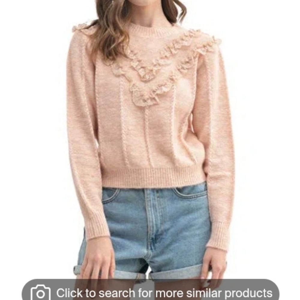 Lush Long Sleeve Light Pink Sweater W Lace Trim & Lined Stitching Size M NWT